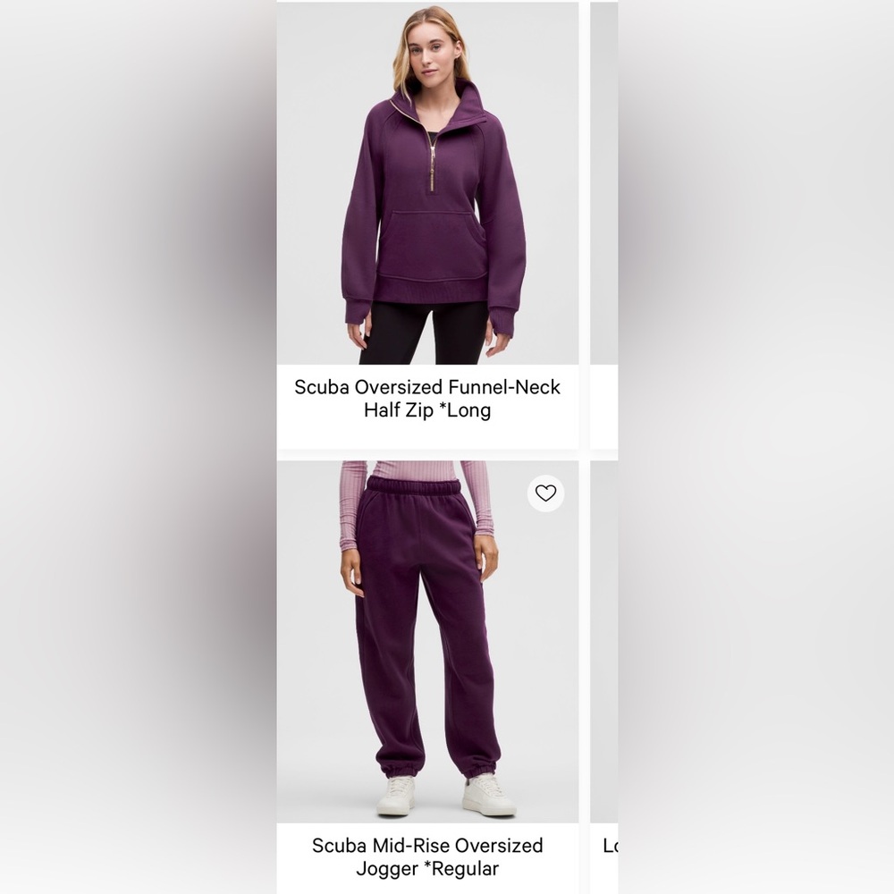 Purple Scuba Oversized Funnel-Neck Half Zip & Pants.